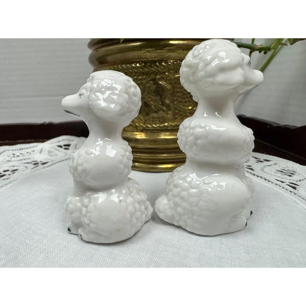 Vintage White Ceramic Poodle Salt and Pepper Shakers Set Mid Century Retro Dog